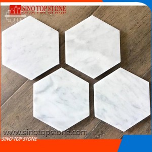 Hexagon shape white marble stone coaster 02