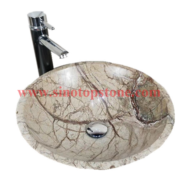 Round natural stone Vessel sink Rainforest Green marble bathromm sinks for sale01
