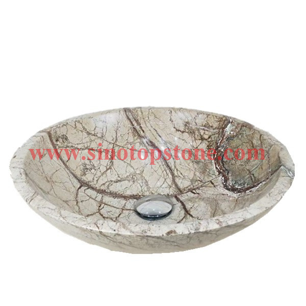 Round natural stone Vessel sink Rainforest Green marble bathromm sinks for sale02