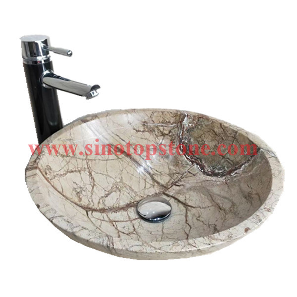 Round natural stone Vessel sink Rainforest Green marble bathromm sinks for sale04